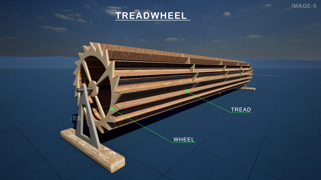 3D render of a 19th-century prison treadwheel used for punishment