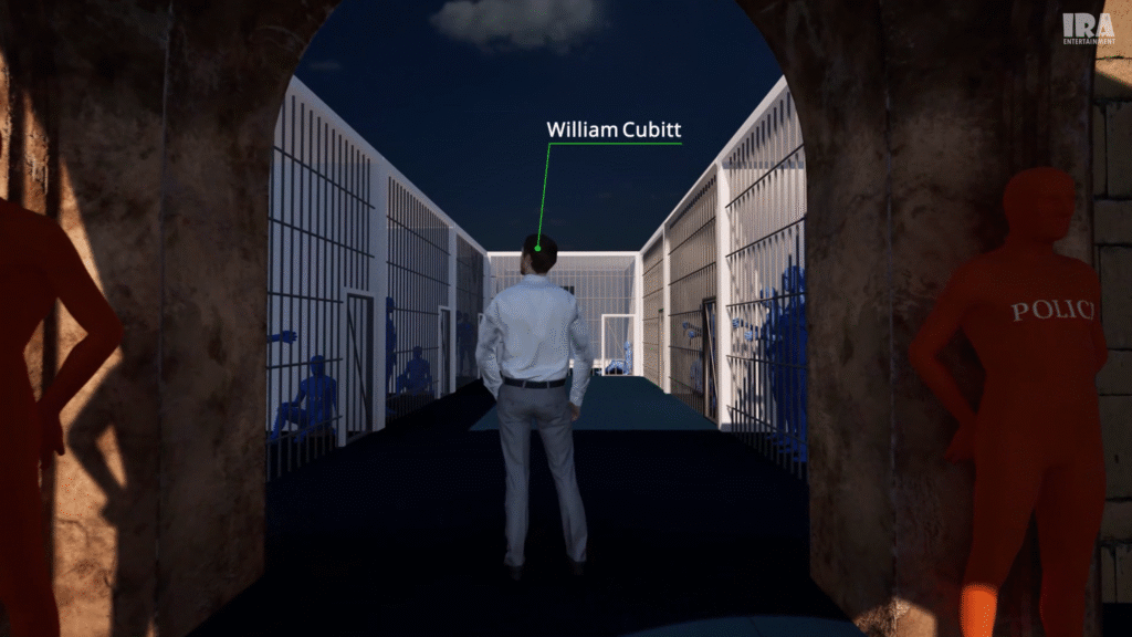 3D render of Sir William Cubitt visiting a British prison in 1818