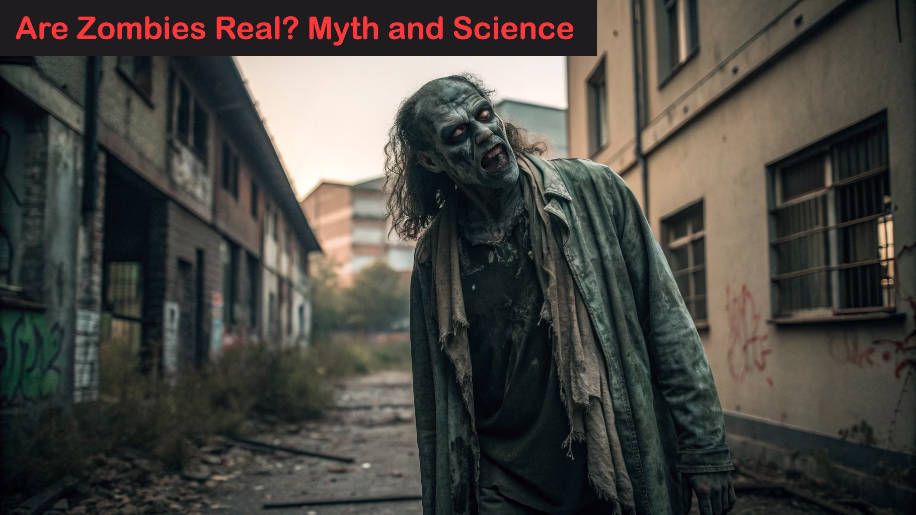 A playful illustration of a man and a cartoonish zombie laughing together, with the man resting his hand on the zombie’s shoulder like friends. The dark, moody background contrasts with their cheerful expressions, emphasizing that zombies are fictional. The image combines humor and friendship, portraying a lighthearted take on classic zombie imagery.