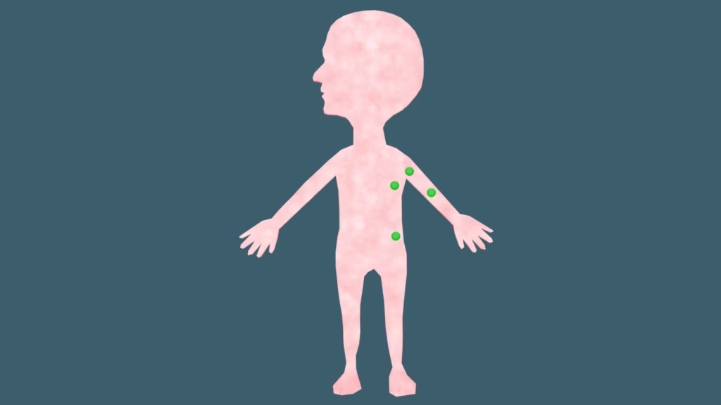 Diagram showing the distribution of medicine throughout the human body via the bloodstream.