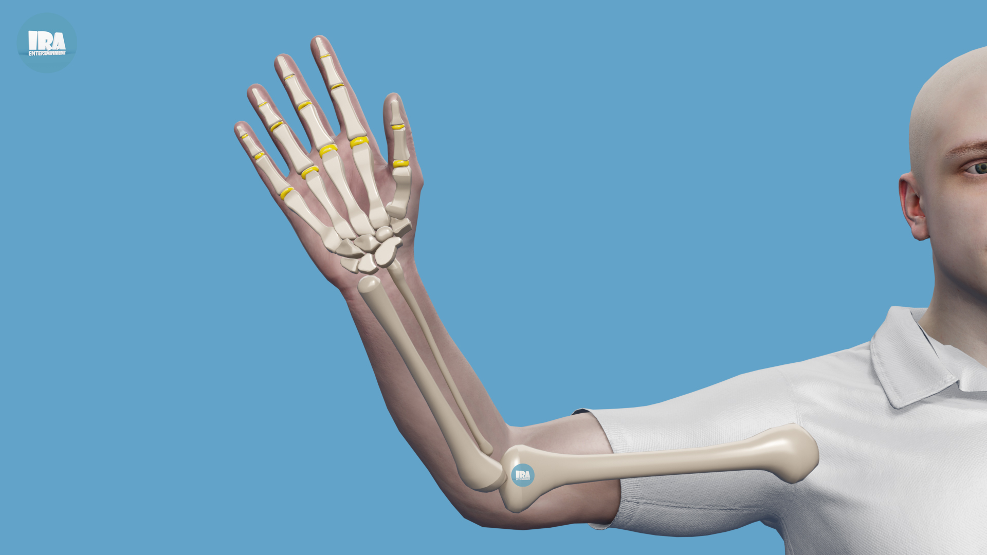 3D illustration of joint cracking and synovial fluid bubbles